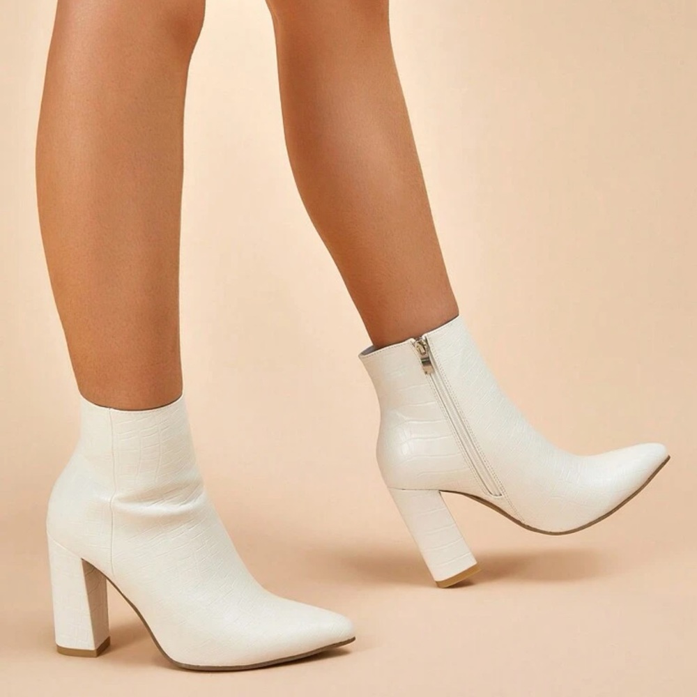 Croc Embossed Chunky Heeled Boots